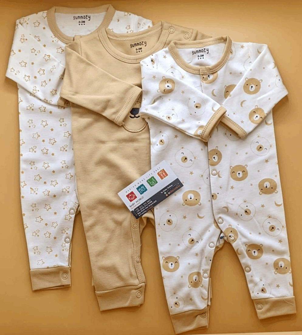 Pack of 3 Rompers/Sleep Suits - Beige/Brown - Bear π»