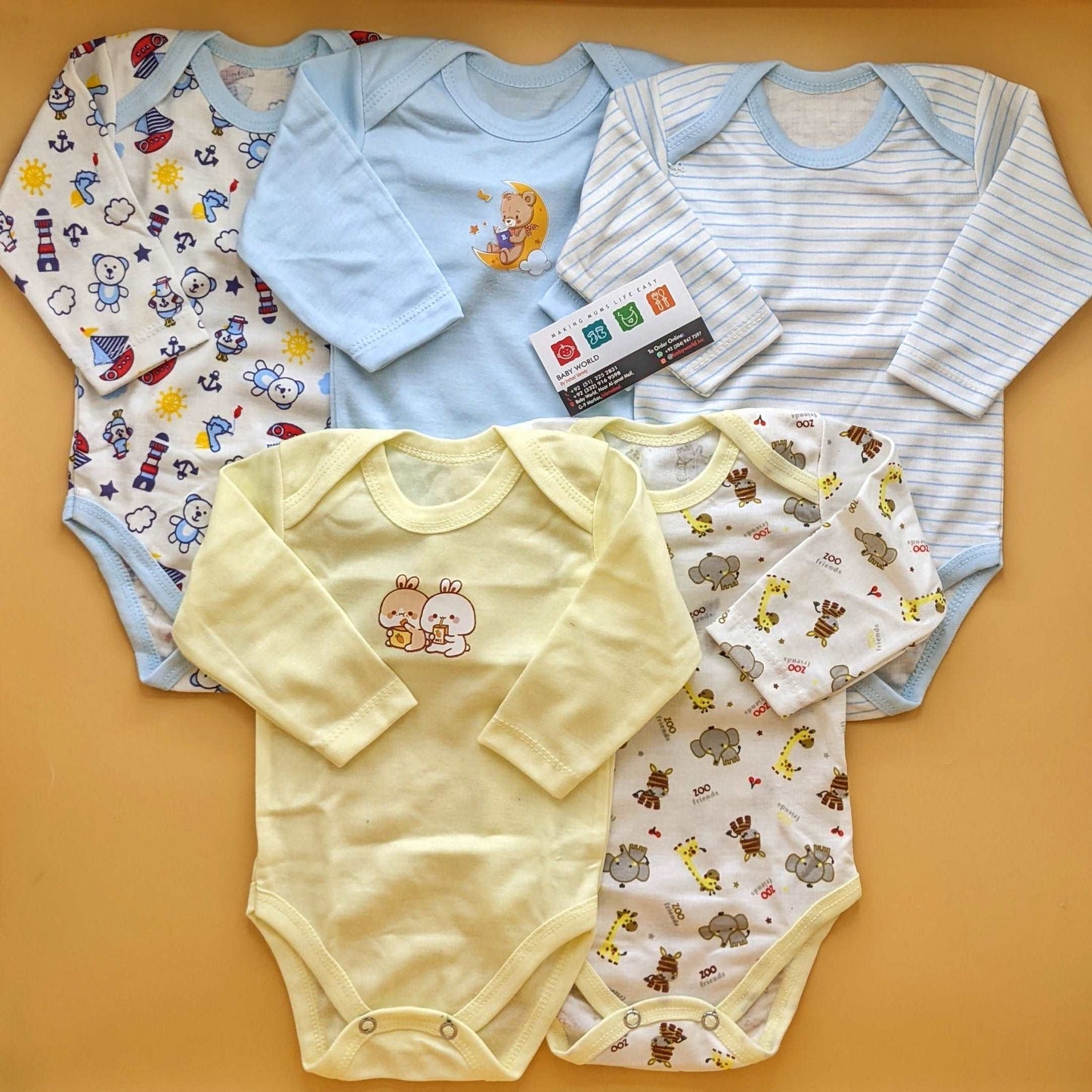 Pack of 5 bodysuits - Blue, Yellow