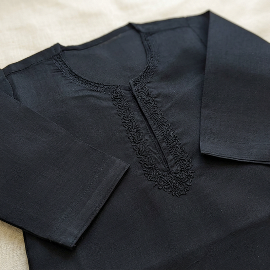 Black kameez neckline embroidery detail