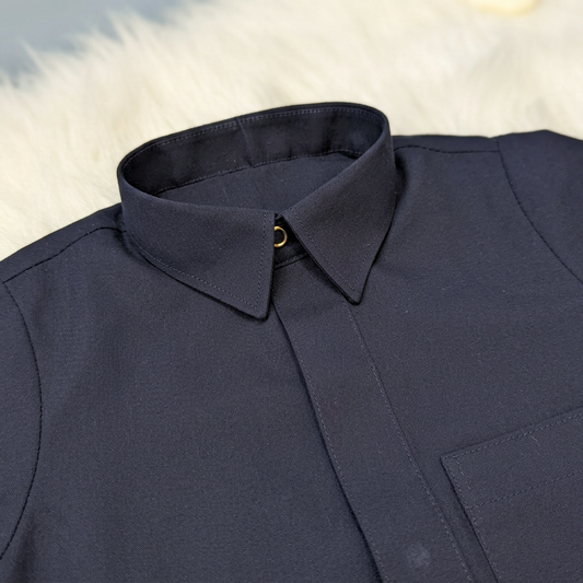 Navy-blue thobe collar detail
