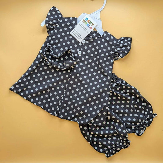 Baby Frock with Pants & Headband - Dots