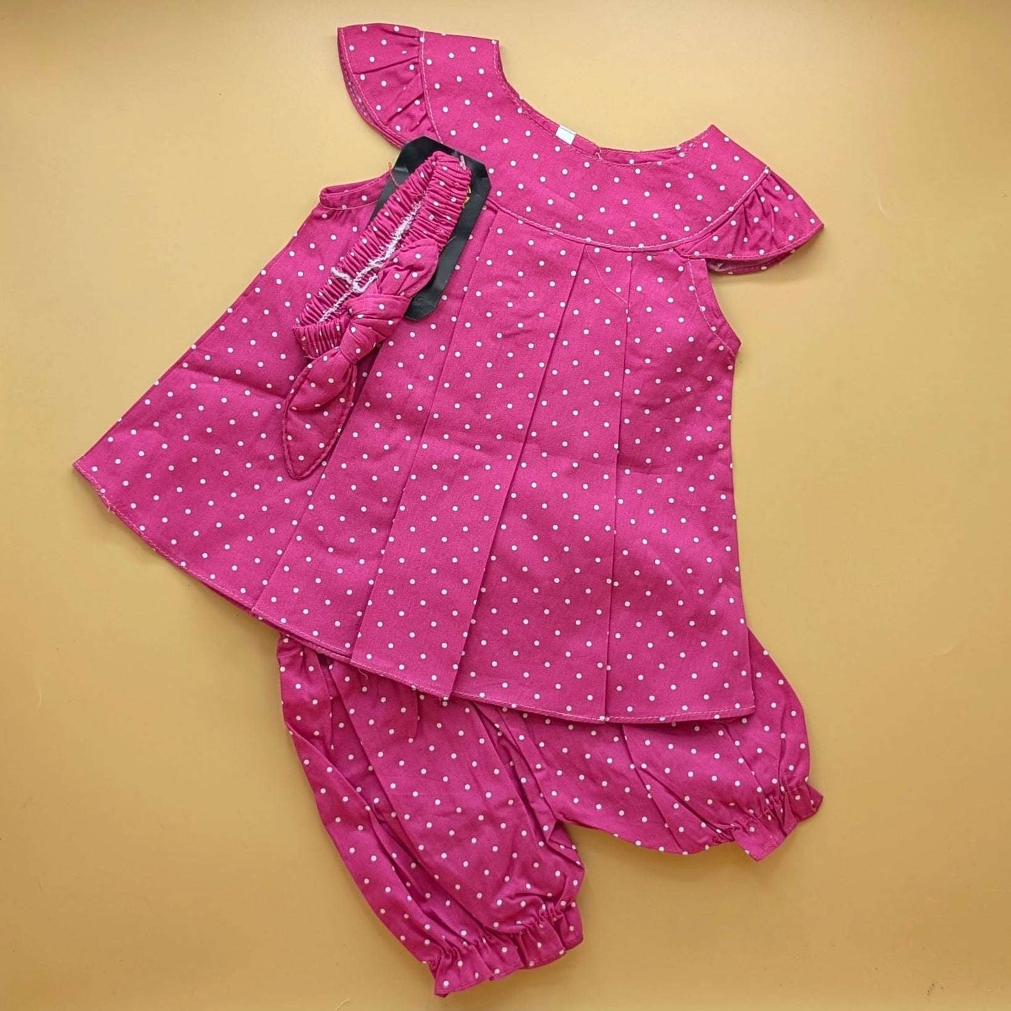Frock with Pants & Headband - Floral/Dots - Pink