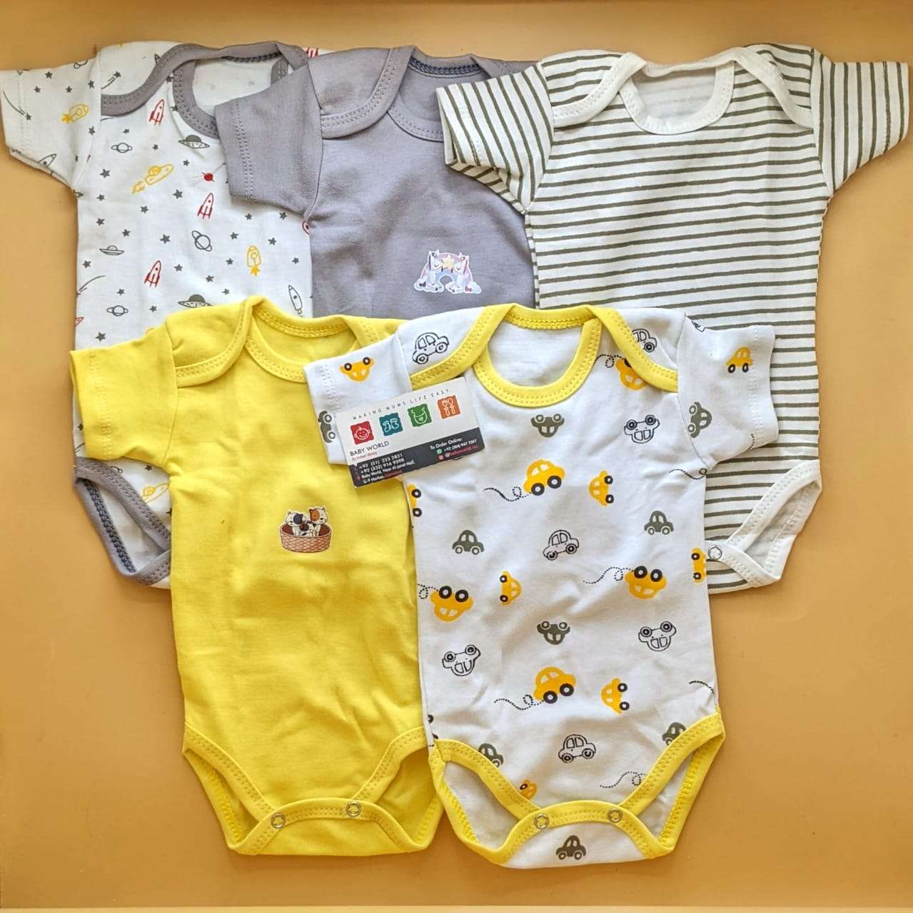 Pack of 5 half sleeves bodysuits - Yellow/Grey