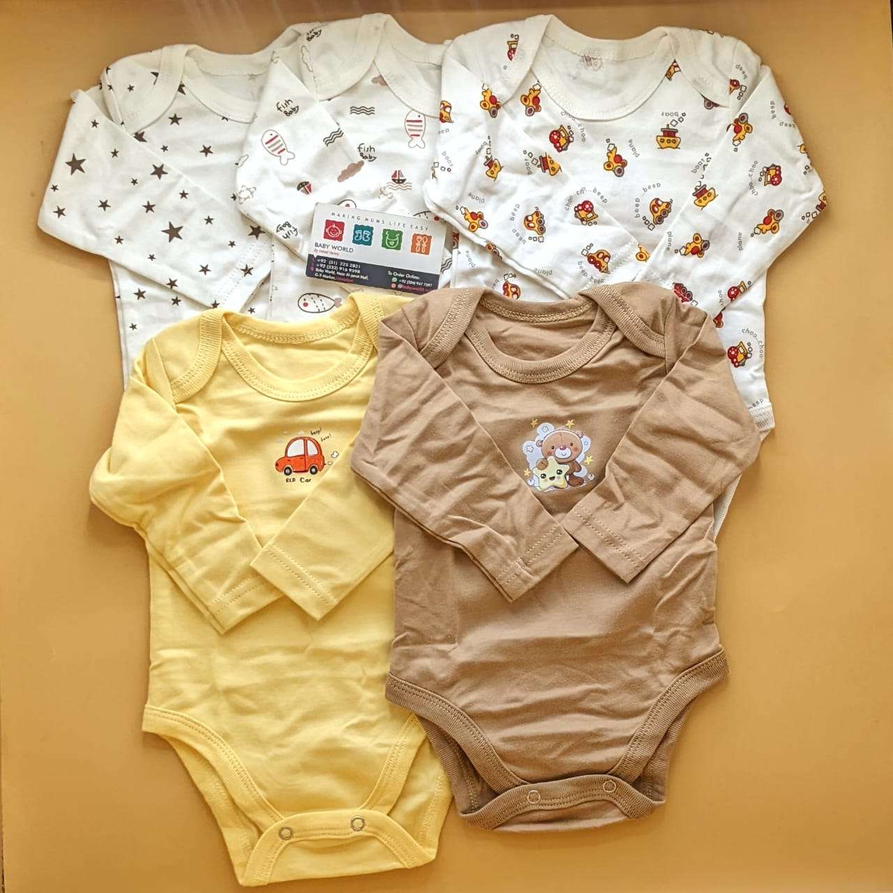 Pack of 5 bodysuits - Brown/Yellow/White