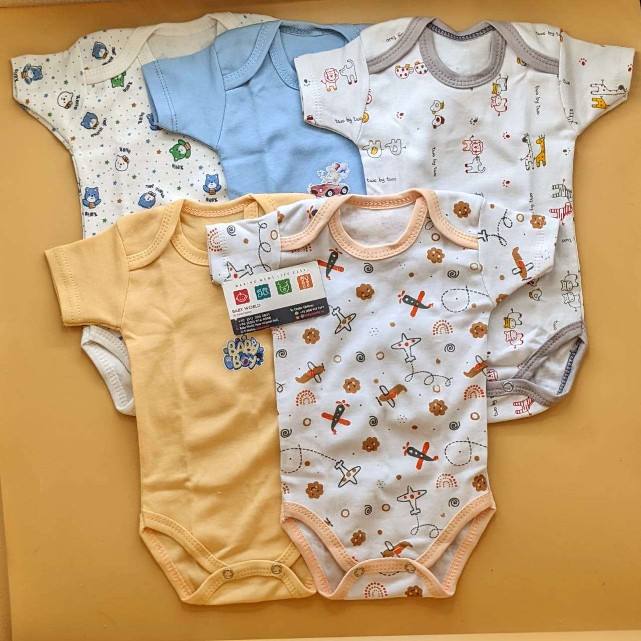 Pack of 5 half sleeves bodysuits - Peach/Blue