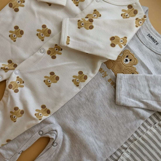 Pack of 3 Rompers/Sleep Suits - Bear 🐻 - Grey