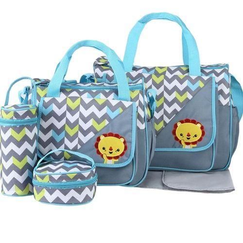 5 In 1 Zigzag Diaper Bag Set With Pockets With Bottle Bag With Lunch Bag