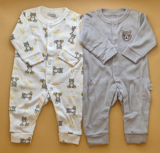 Pack of 2 Rompers - Little Bear 🐻 - White/Grey
