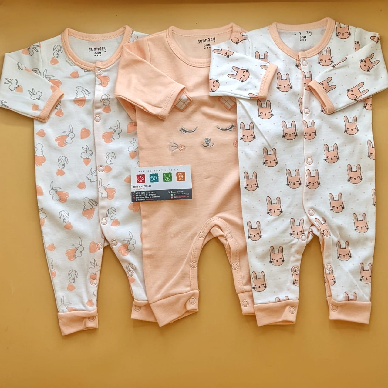 Pack of 3 Rompers/Sleep Suits - Kitty/Rabbit π