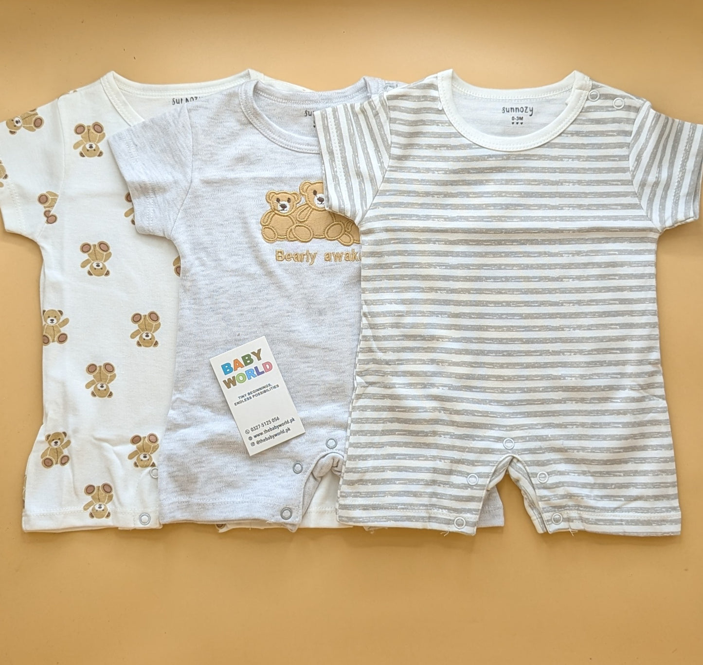 Pack of 3 Rompers/Sleep Suits Half-Sleeves - Bear š» - Grey