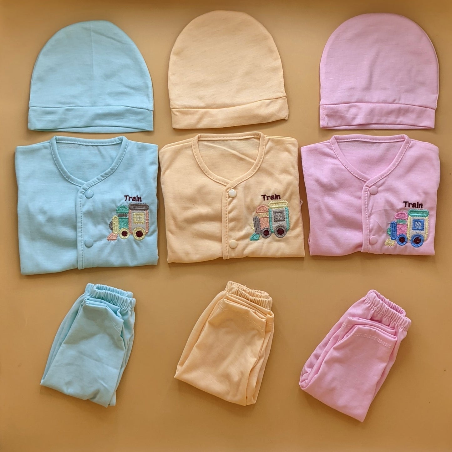 Pack of 3 Suits with Cap - Sea Green/Peach/Pink