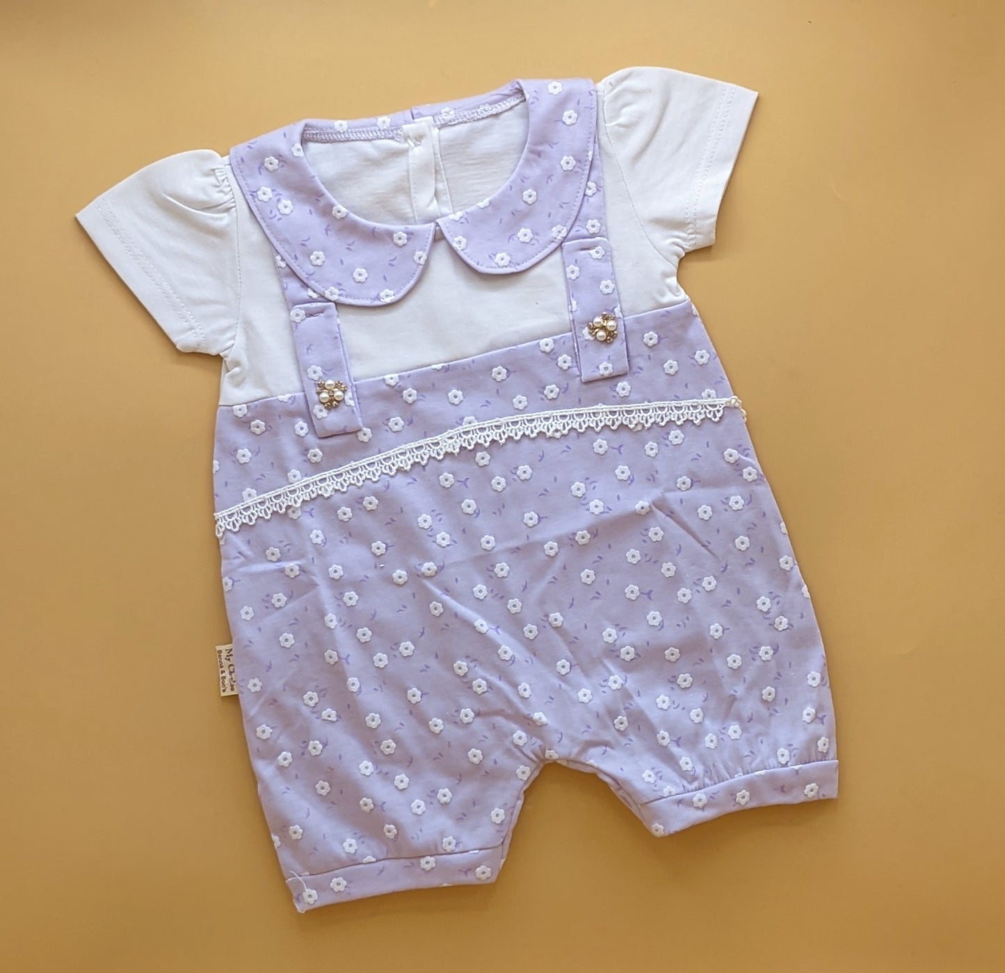 Romper - Half Sleeves - Floral/Stripes