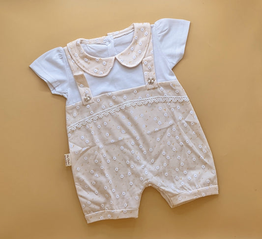 Romper - Half Sleeves - Floral/Stripes