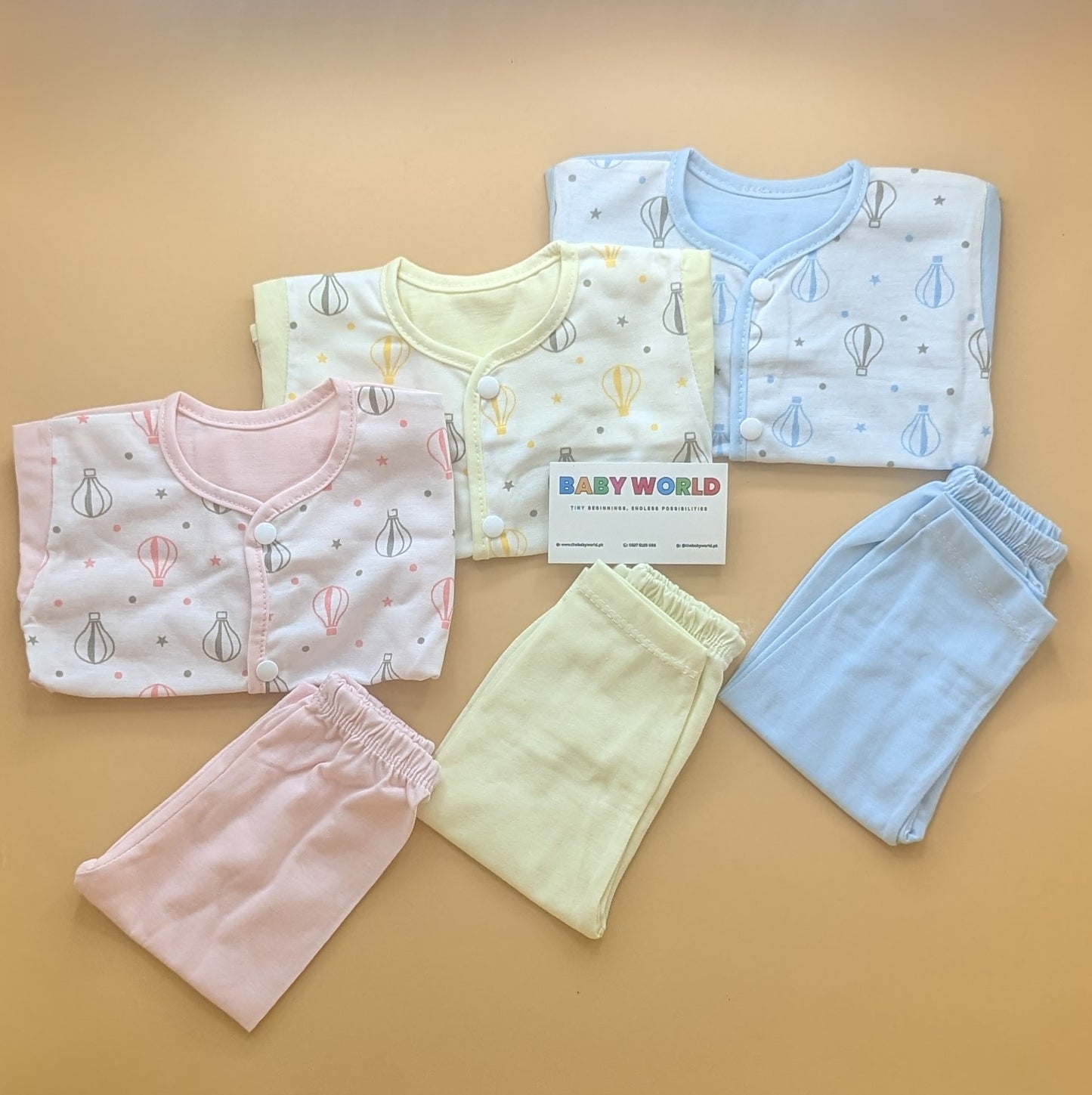 Baby Pack of 3 Suits - Blue/Lemon/Pink - Fire Balloons