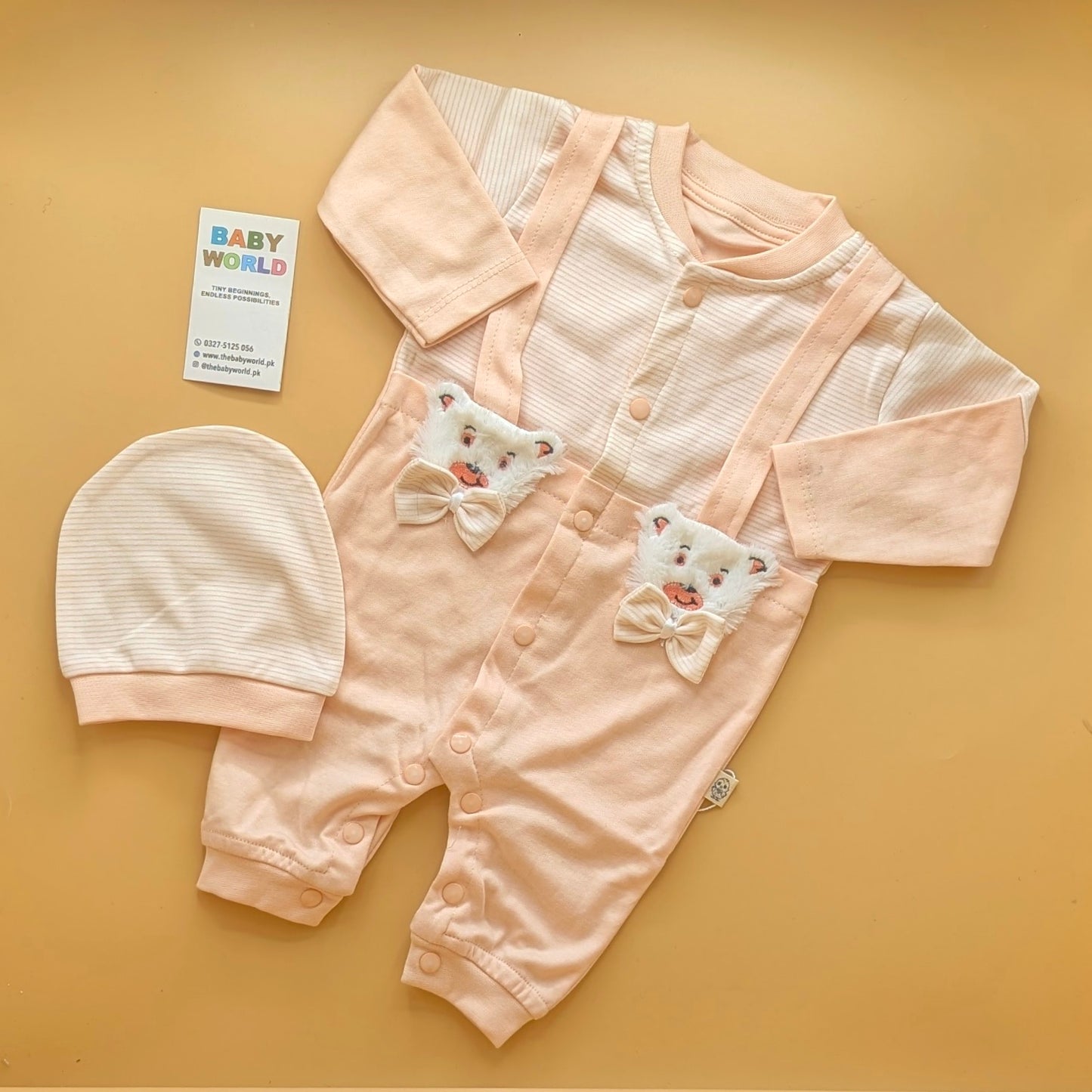 Baby Romper with Cap - Bear/Stripes