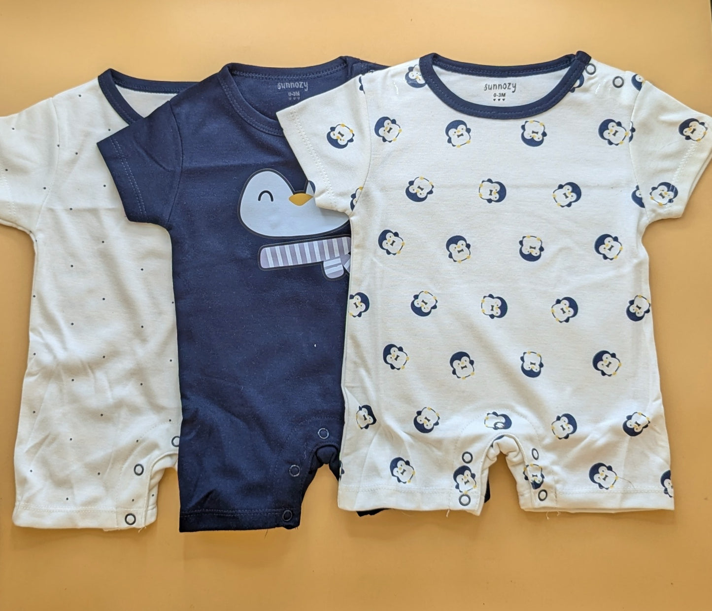 Pack of 3 Rompers/Sleep Suits Half Sleeves - Navy Blue - Penguin š§