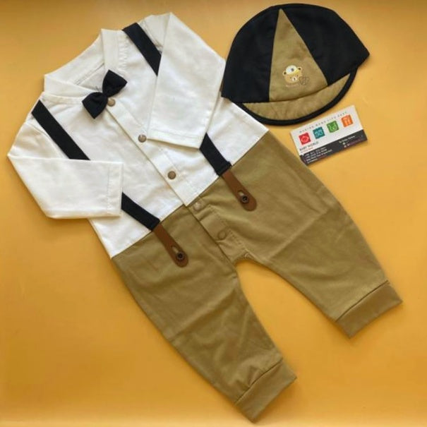 Romper with Cap - Bow/Stripes