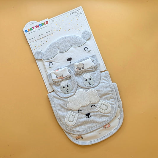 Baby Pack of 2 Bibs, Caps, & Booties Set - Sheep