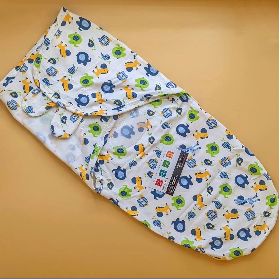 Swaddle Wrap - Sparrow, Horse, Elephant - White/Blue