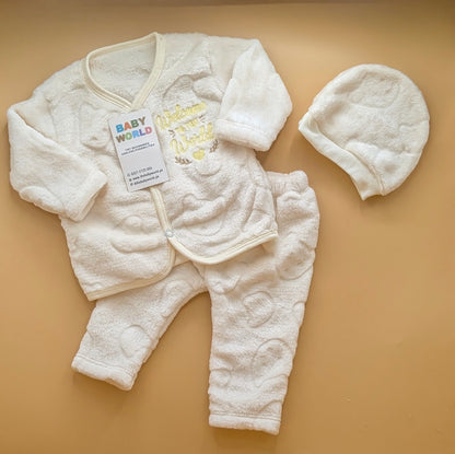 Premium Baby Furr Suit with Cap - Welcome to the World - Winter