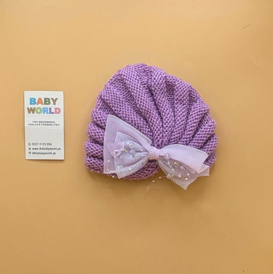 Baby Wool Cap - Bow/Beeds - Winter