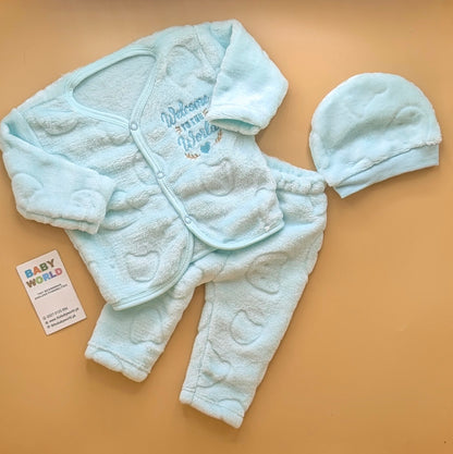 Premium Baby Furr Suit with Cap - Welcome to the World - Winter