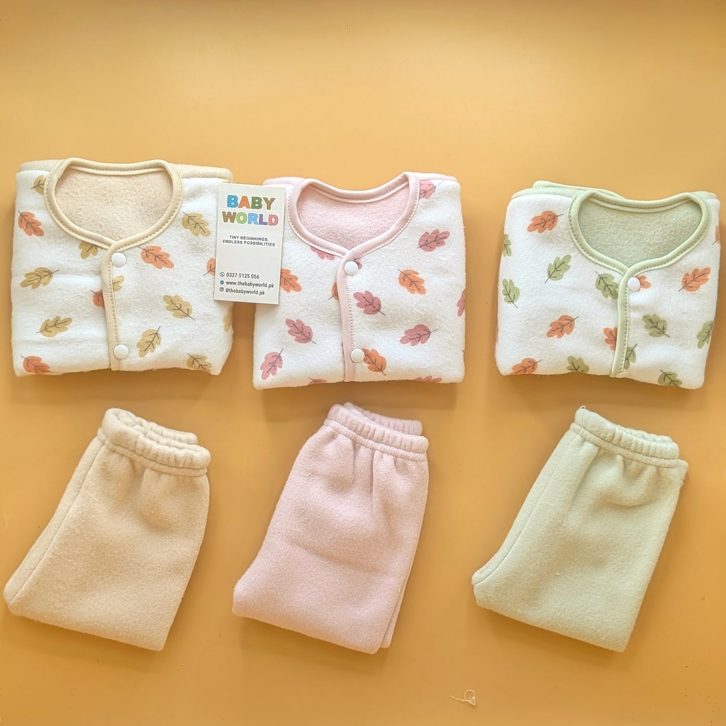 Baby Pack of 3 Suits - Winter - Leaves 🍂 - Skin, Green, Pink