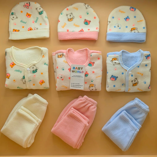 Pack of 3 Suits with Cap - Winter - Super Bear - Lemon/Blue/Pink