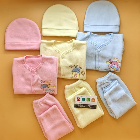 Pack of 3 Suits with Cap - Winter - Blue/Lemon/Pink