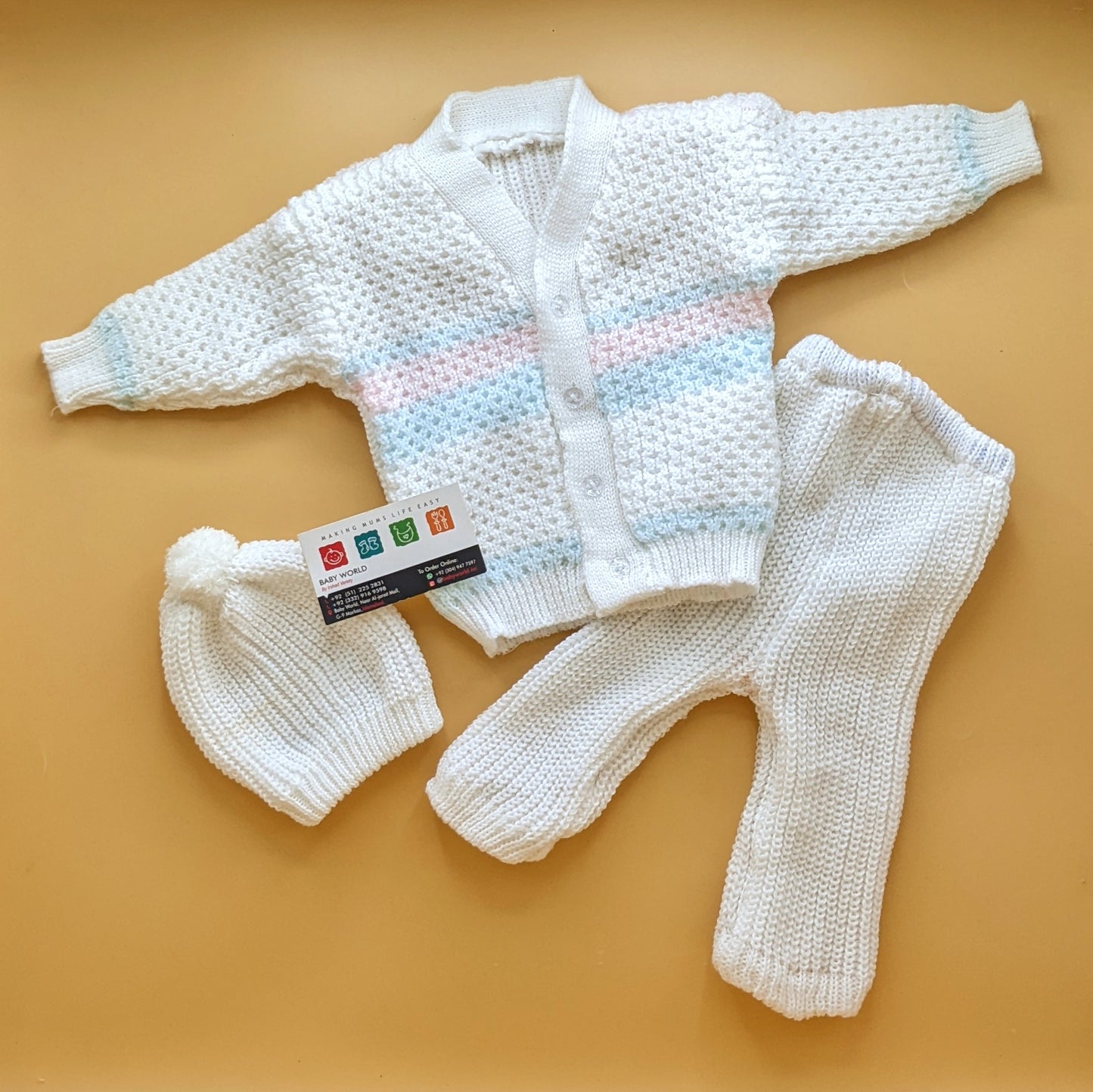 Baby Woolen Knitted Suit with Cap - V-Neck - Winter
