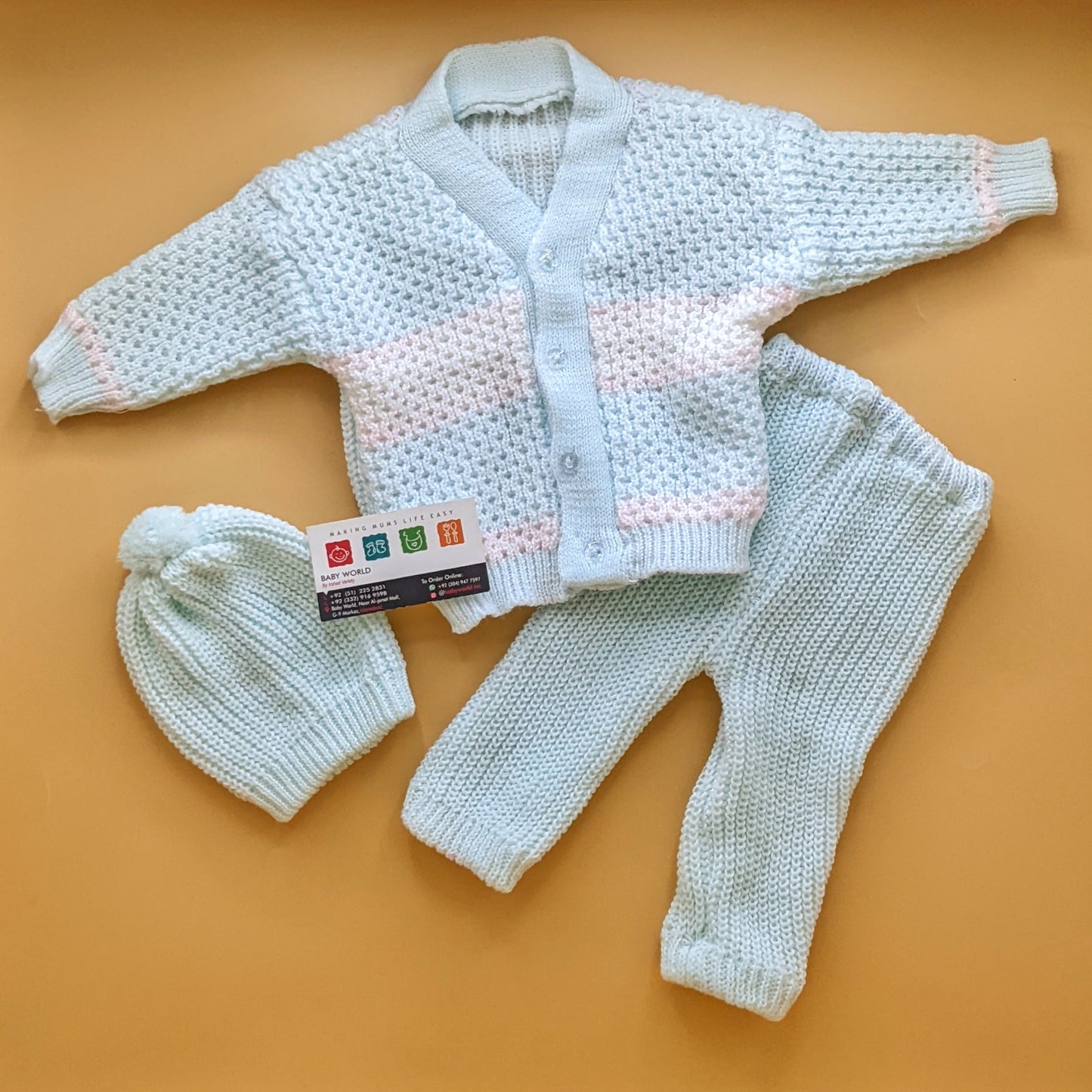 Baby Woolen Knitted Suit with Cap - V-Neck - Winter