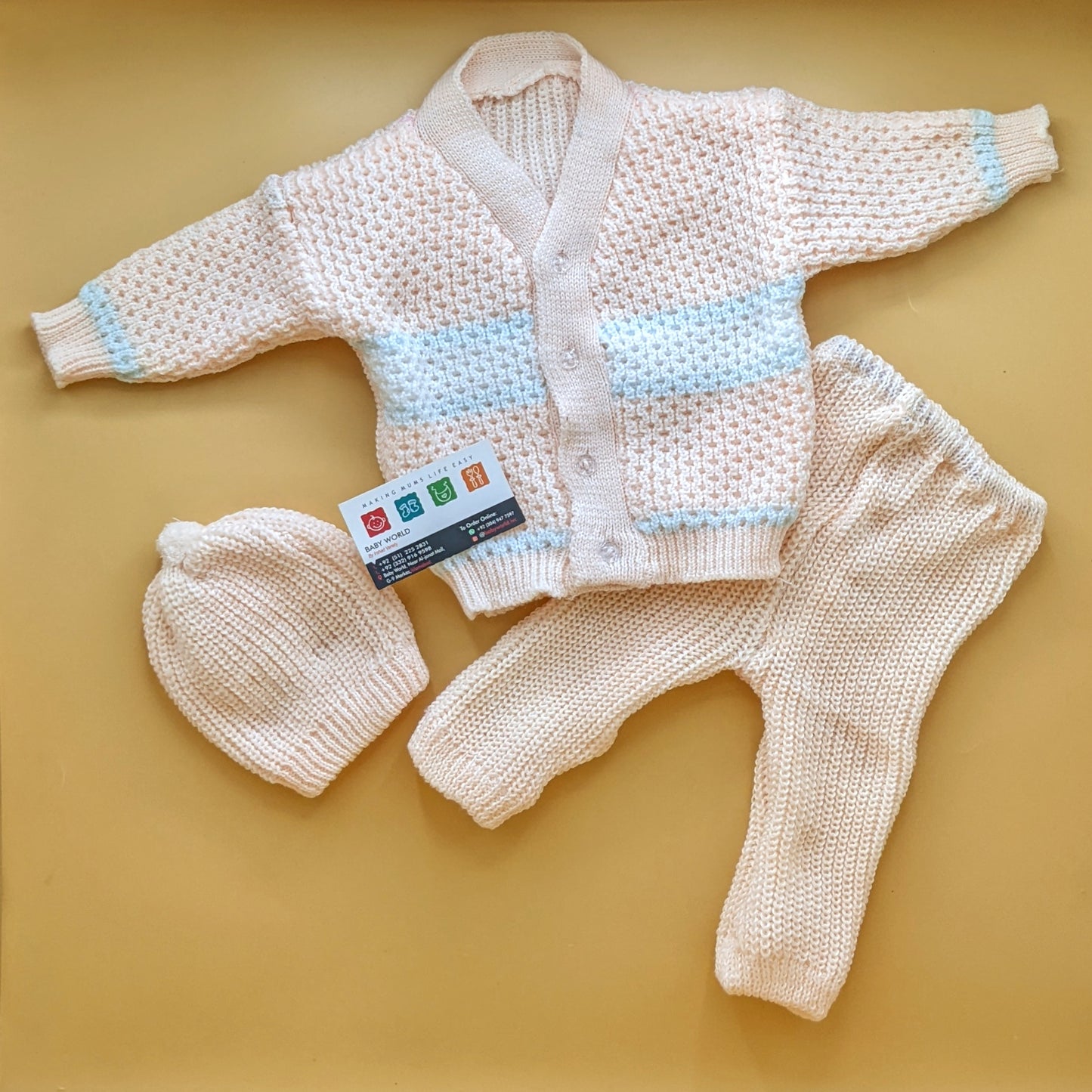 Baby Woolen Knitted Suit with Cap - V-Neck - Winter