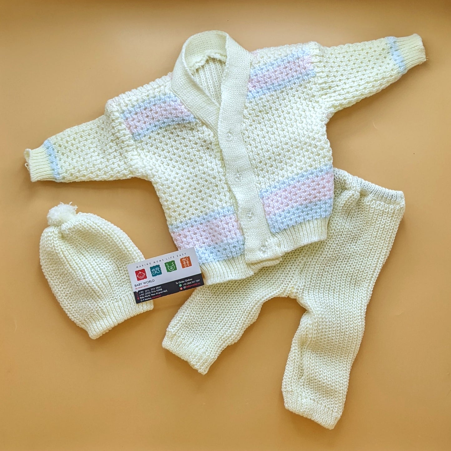 Baby Woolen Knitted Suit with Cap - V-Neck - Winter