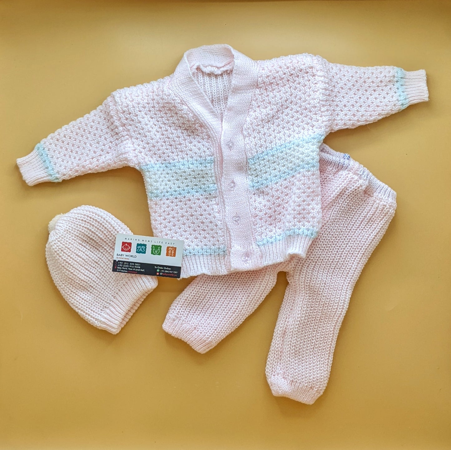 Baby Woolen Knitted Suit with Cap - V-Neck - Winter