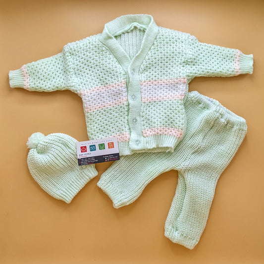 Baby Woolen Knitted Suit with Cap - V-Neck - Winter