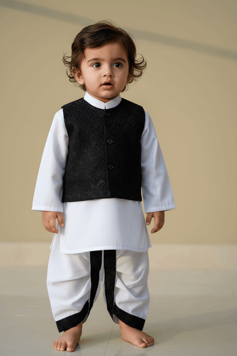 Baby Dhoti Kurta Black - Standing, No Cap