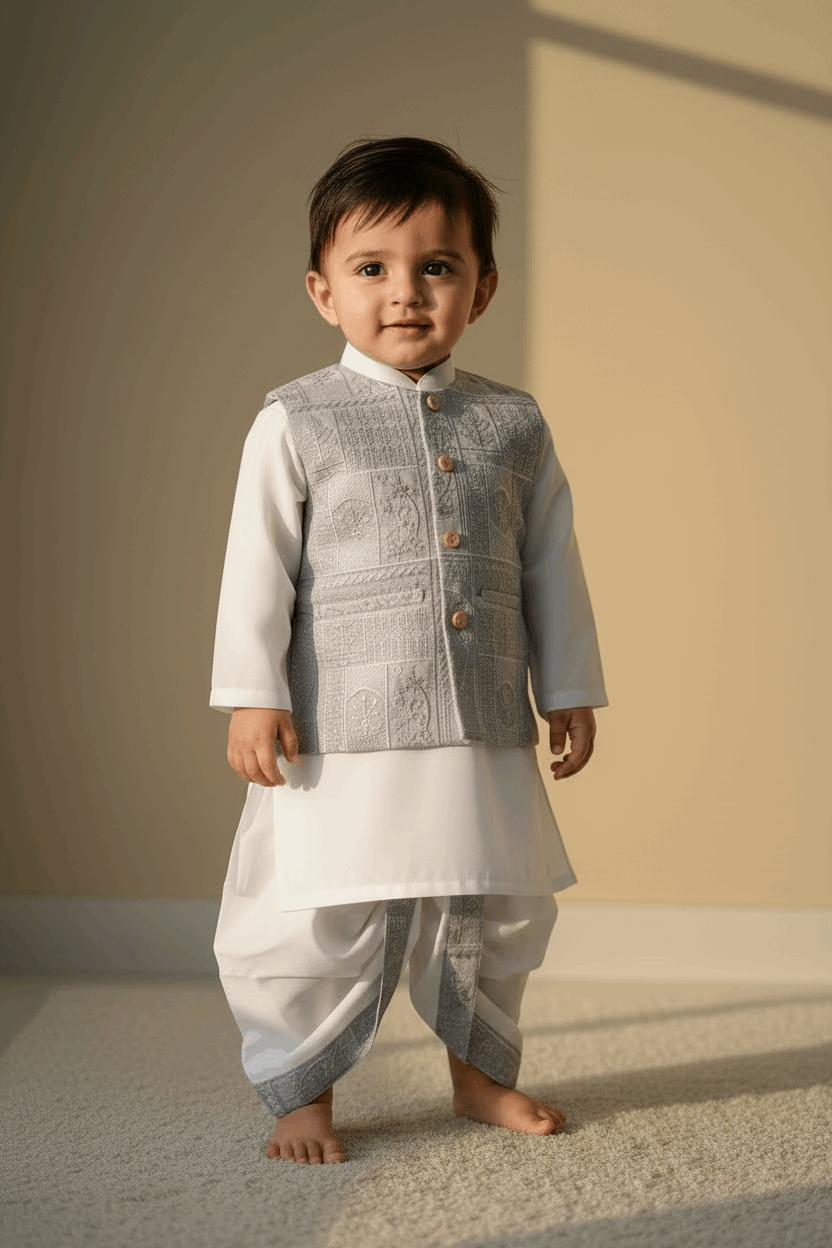 Baby Dhoti Kurta Grey - Styled Hair