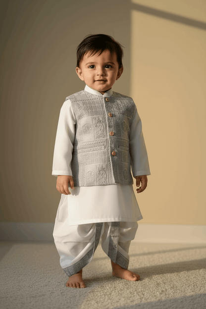 Baby Dhoti Kurta Grey - Styled Hair