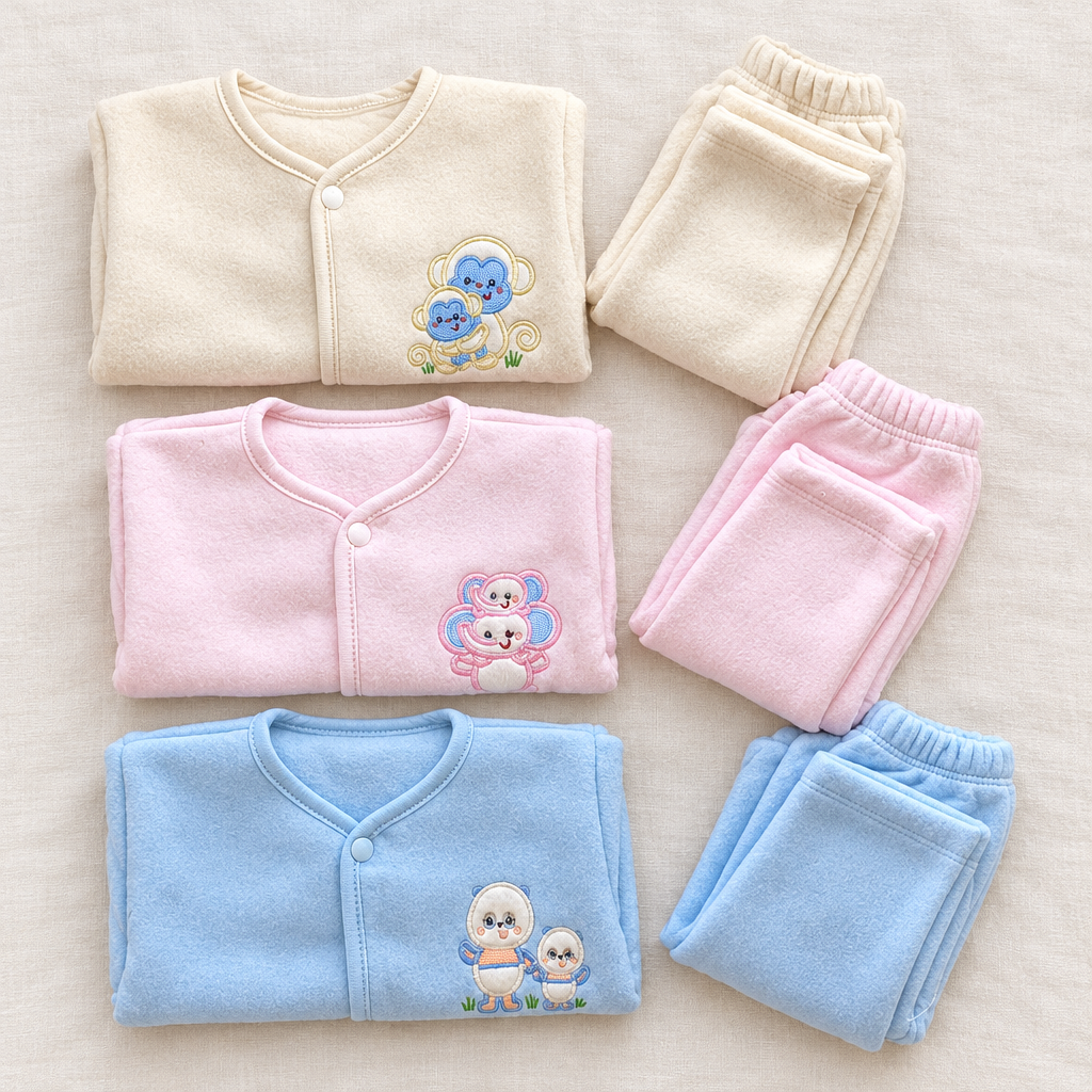 Beige pink and blue suit pack flat lay