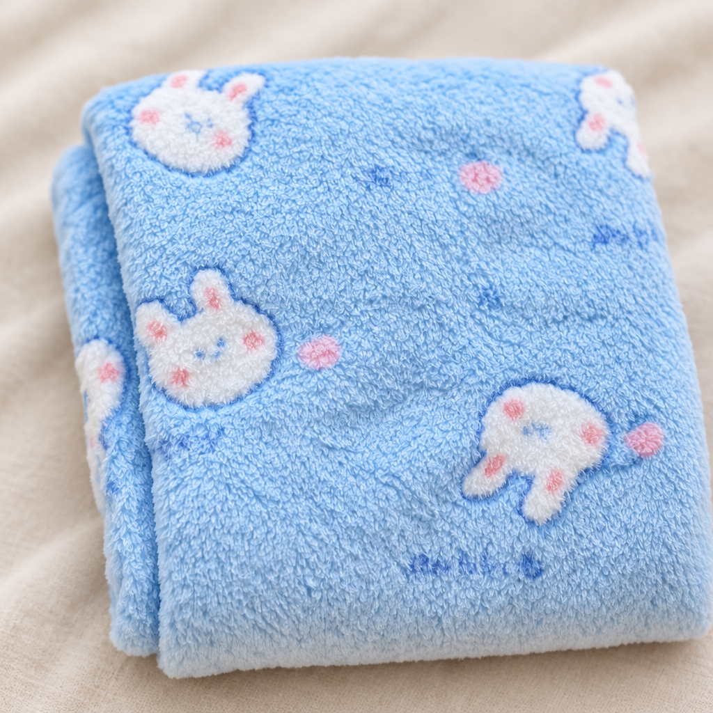 Blue bunny blanket close-up
