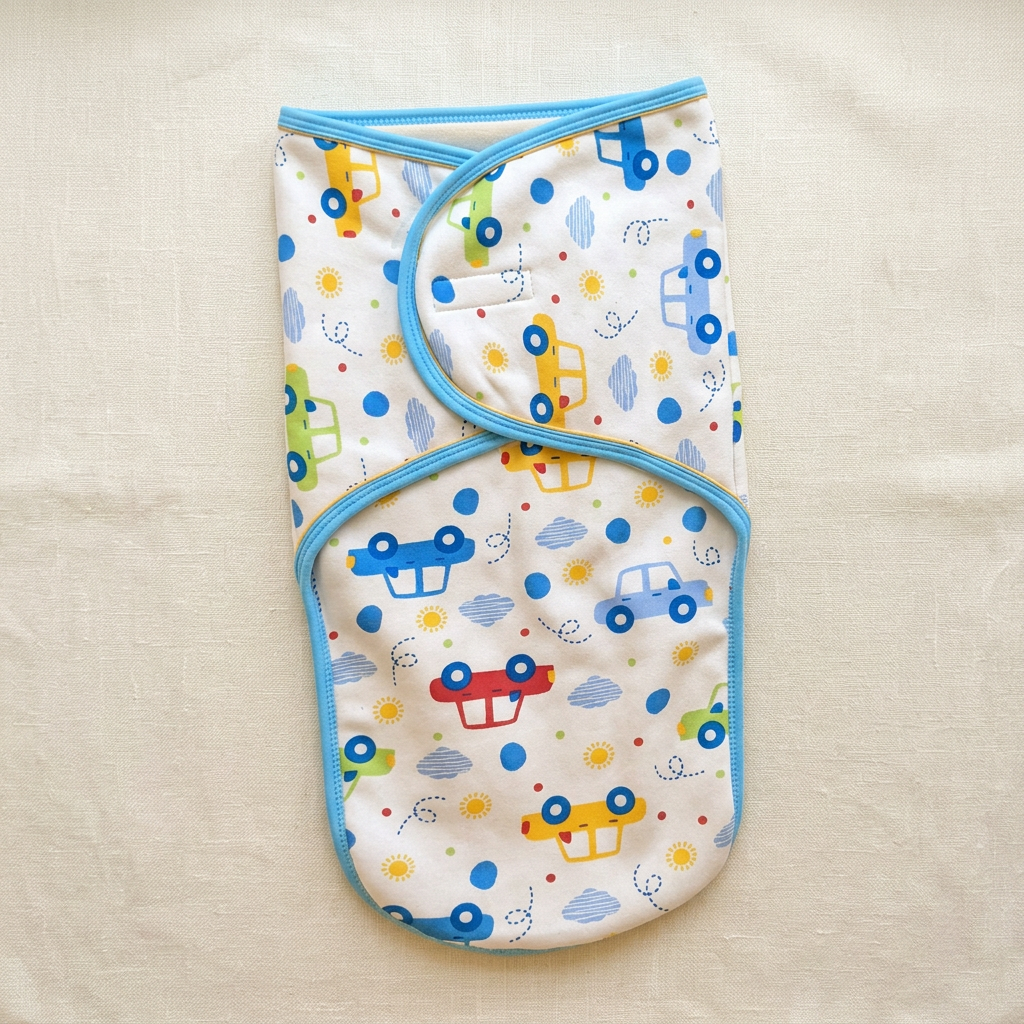 Car-print winter swaddle flat lay