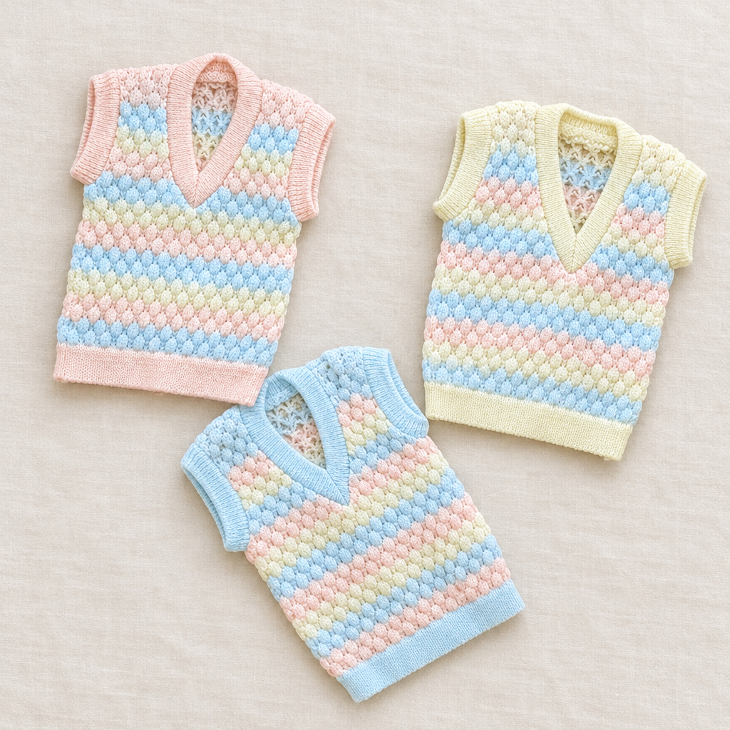 Pack of three woolen vests flat lay