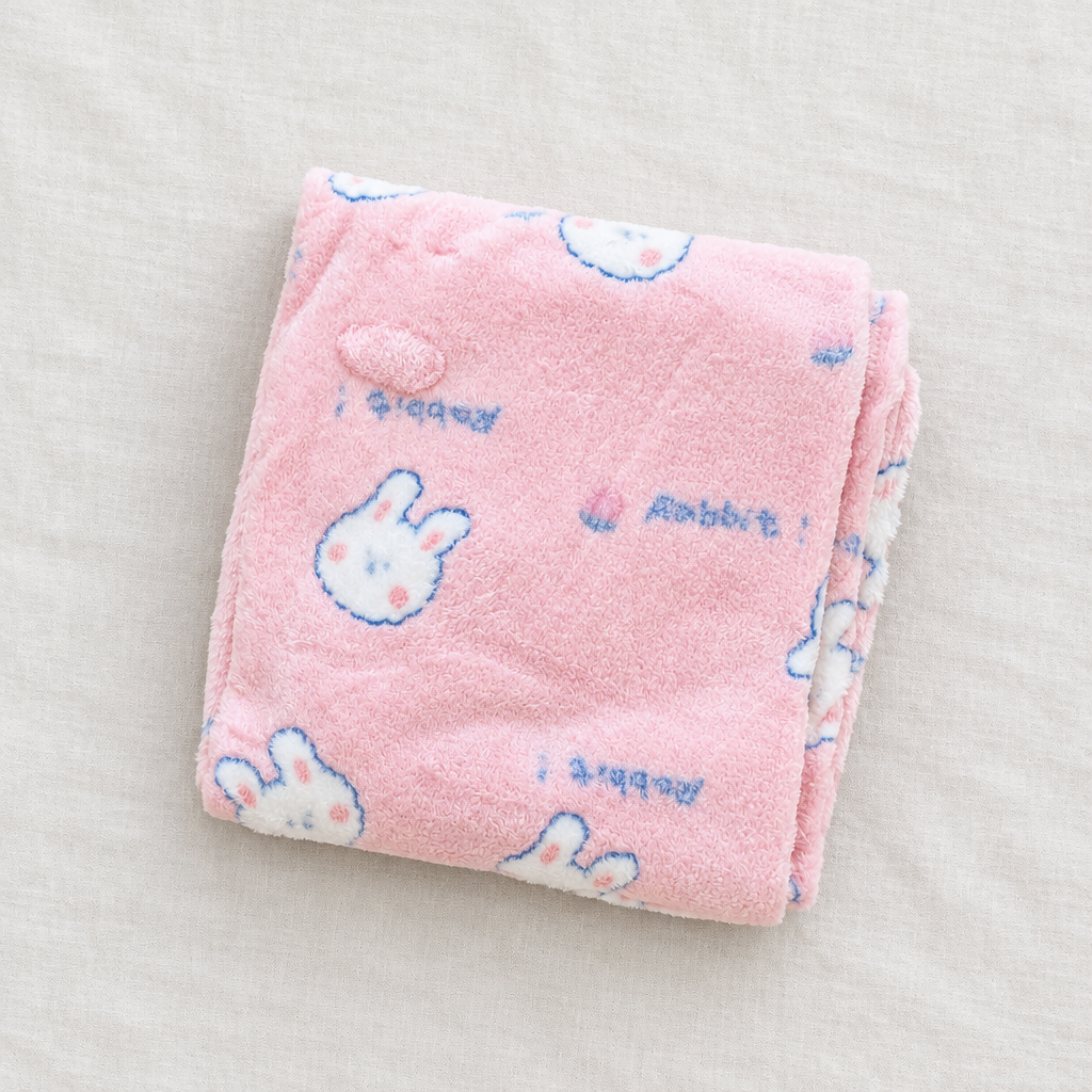 Pink bunny blanket flat lay