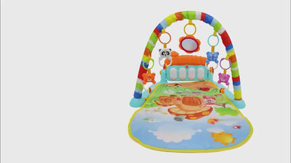 Cartoon Baby Activity Gym Fitness Baby Musical Piano Play Gym Mat With Animal Rattle Toys