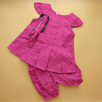 Frock with Pants & Headband - Floral/Dots - Pink
