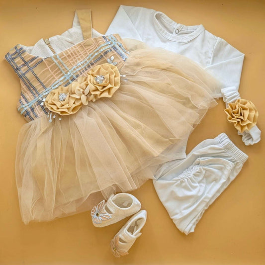 5 Pieces Frock Set - Lines