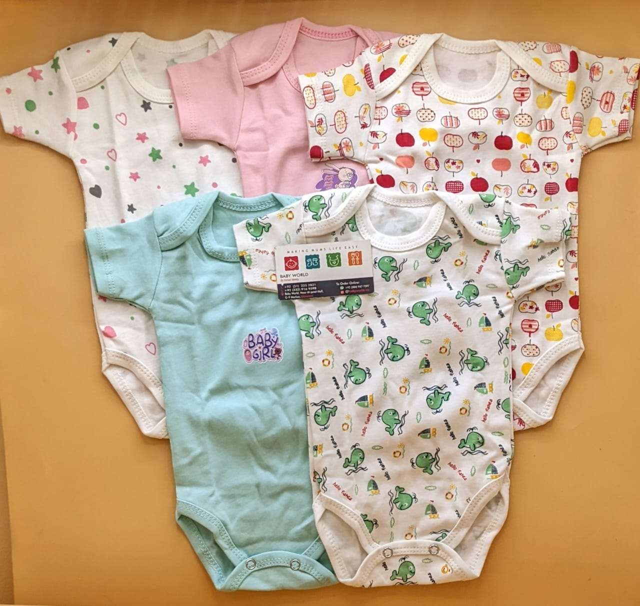 Pack of 5 half sleeves bodysuits - Pink/Green