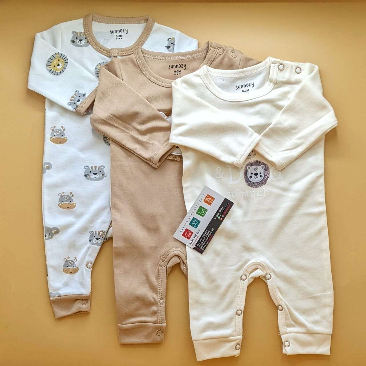 Pack of 3 Rompers/Sleep Suits - Brown/Beige - Lion 🦁