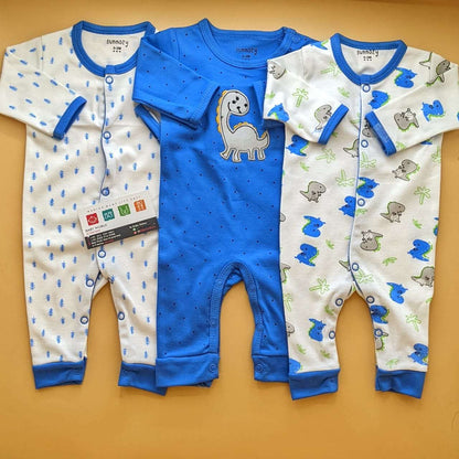 Pack of 3 Rompers/Sleep Suits - Blue - Dino 🦕