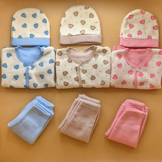 Pack of 3 Suits with Cap - Hearts - Winter - Brown/Blue/Pink